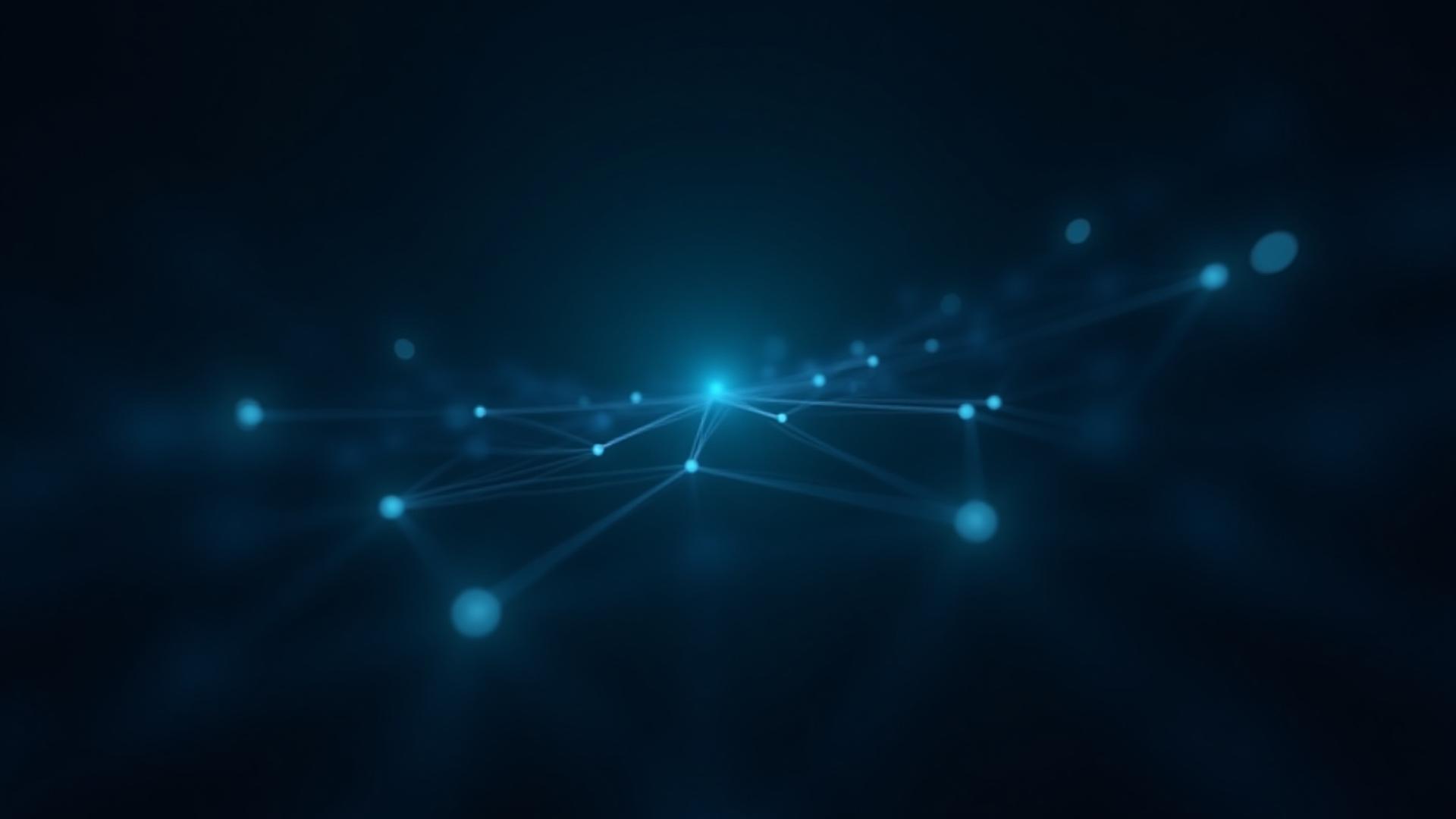 Abstract visualization of a digital network connecting in a dark void